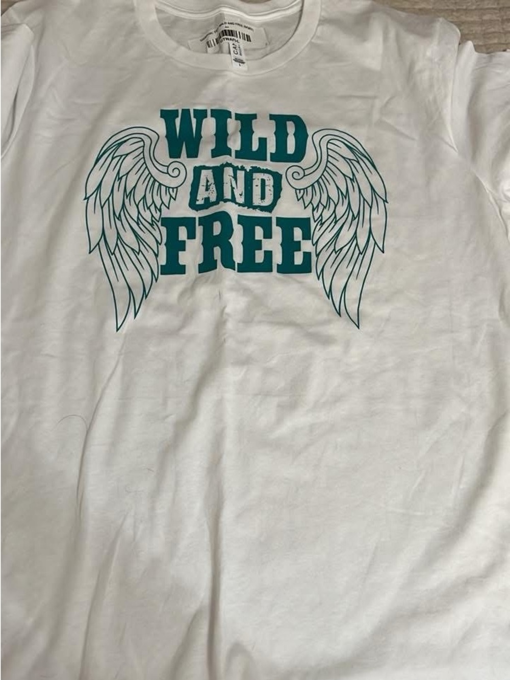 Wild and Free' Graphic Tee - White with Teal Print